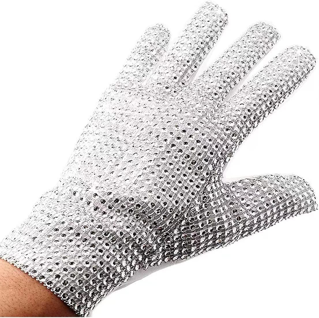 Michael Sliver Shiny Punk Glove BJ Perform for Collection,Twinkling Plastic Sew Onto Glove,Adults