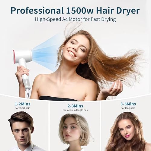 Miniatura 3 de Secador de pelo de alta velocidad, secador de pelo iónico negativo de 200 millones, potente secadora de bajo ruido, secado rápido de 1500 W, secador