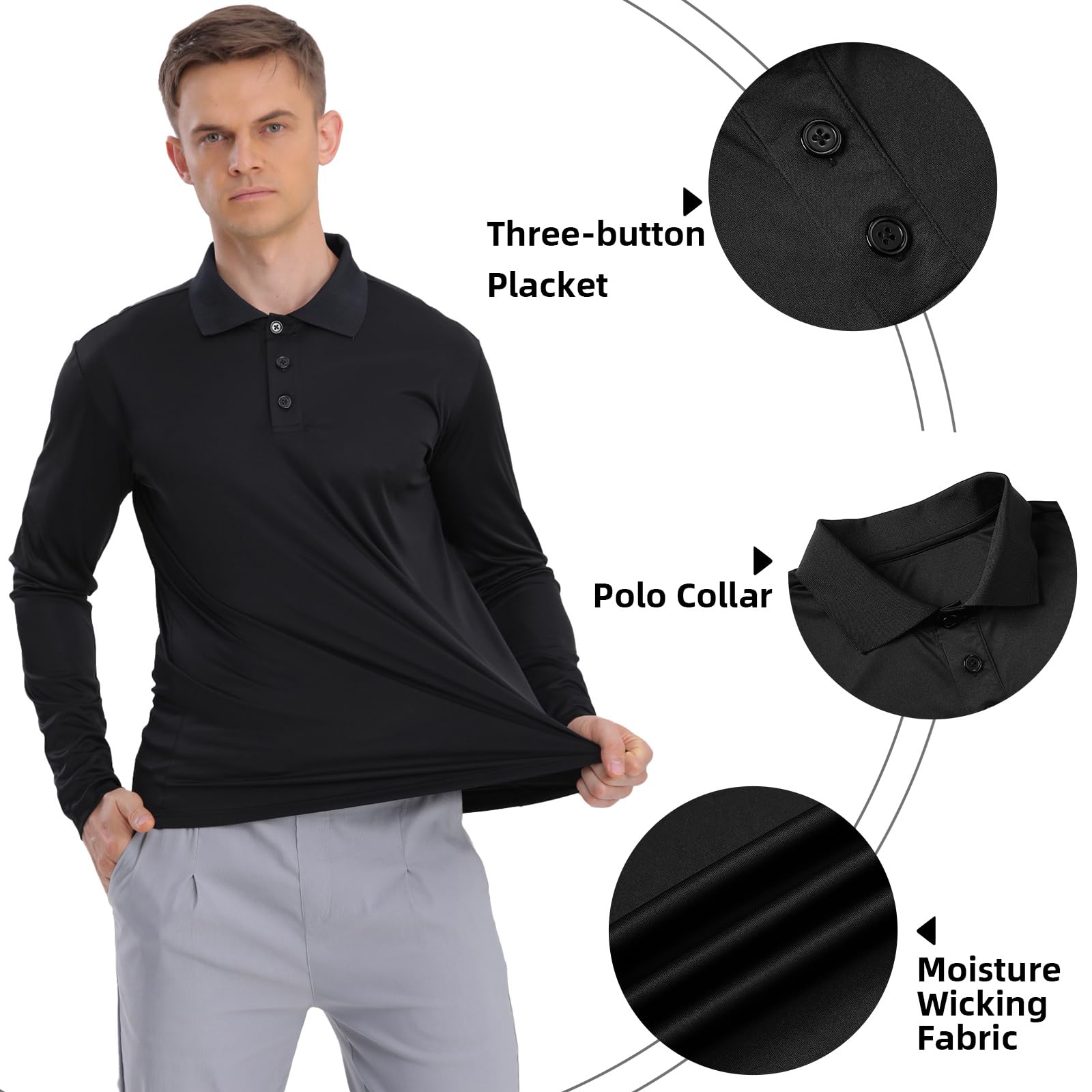 Herren-Golf-Polo-Shirts, 1er-Pack/4er-Pack, langärmelig, schnelltrocknend, athletisch, lässig, leistungsstark, für Herren