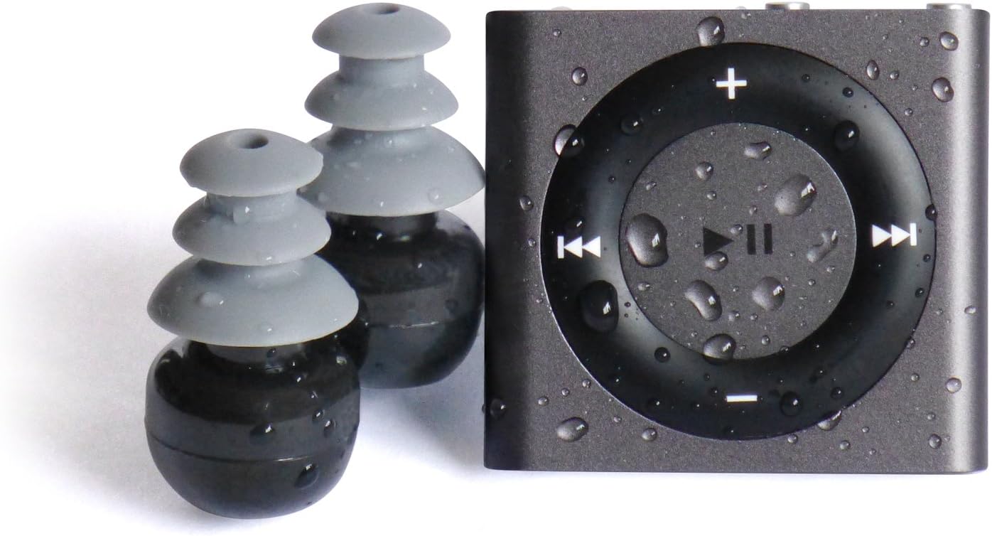 Underwater Audio 100% Waterproofing compatible with iPod Shuffle, Swimbuds Flip, AquaGuard, and Fitgoo (Space Gray)