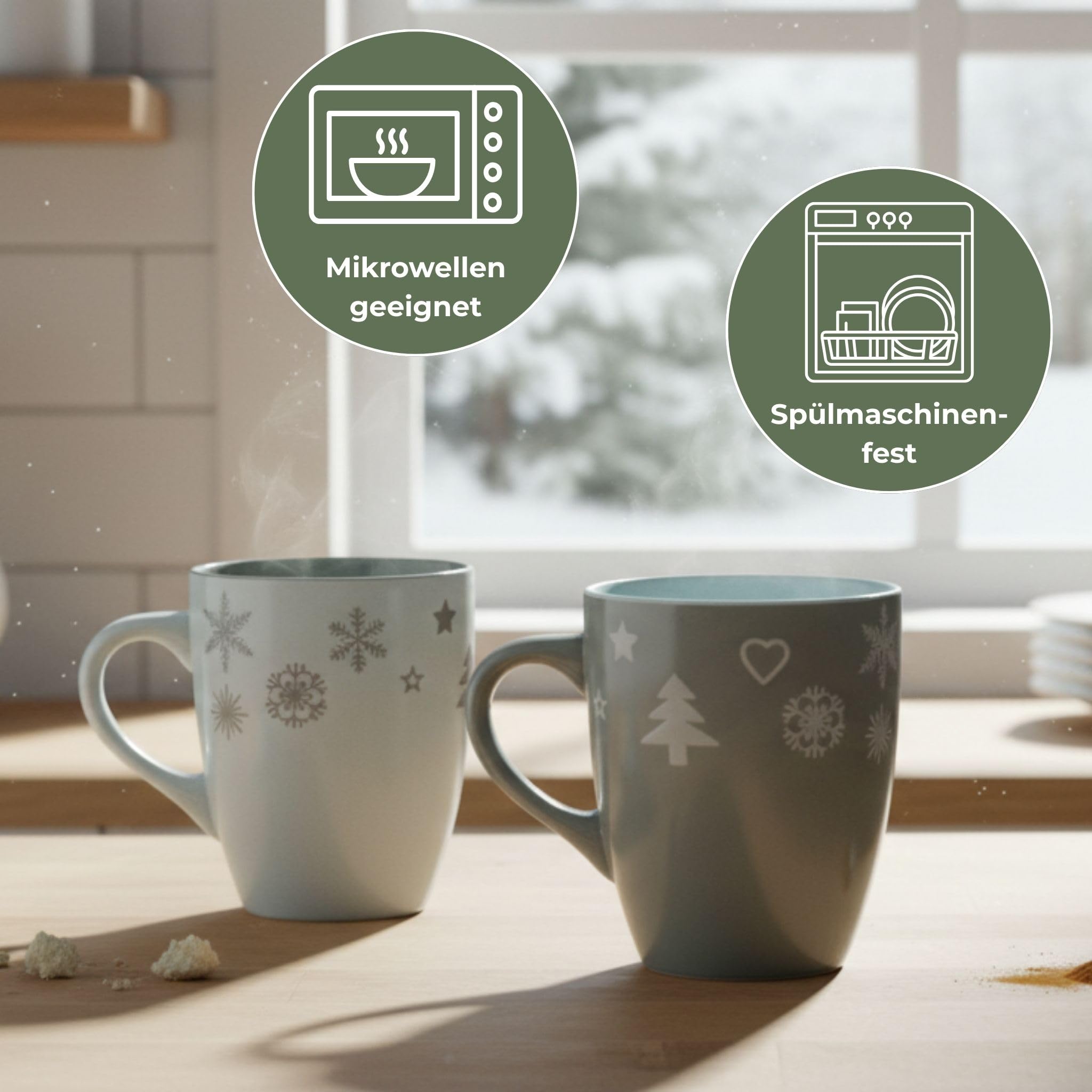 Schöne Weihnachtstassen im 36 Stk. Karton - Große 300 ml Weihnachtsmotiv Kaffee-Tassen in rot, weiß
