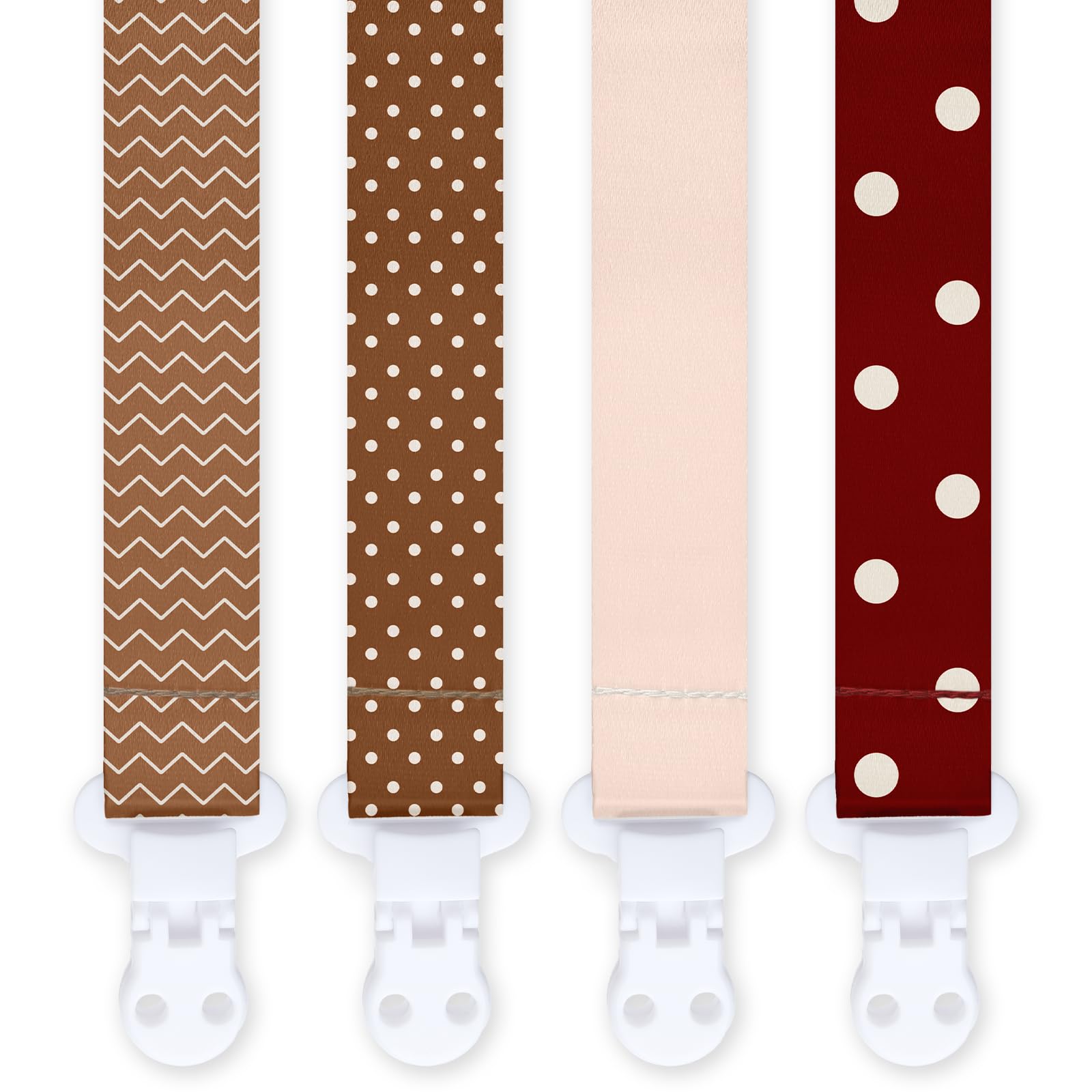 4PCS Schnullerband & Clip Set|Unisex Design für Mädchen und Jungen - Retro Wellenpunkt Streifen Design(D)