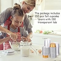 Vista 28 de 150 Pcs Aluminum Foil Baking Cup Disposable Ramekins with Lids 5oz Mini Cupcake Liners Flan Mold Mini Cake Pans with Lids Disposable Cake Tins for