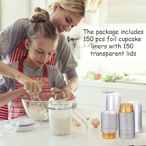 Miniatura 28 de 150 Pcs Aluminum Foil Baking Cup Disposable Ramekins with Lids 5oz Mini Cupcake Liners Flan Mold Mini Cake Pans with Lids Disposable Cake Tins for