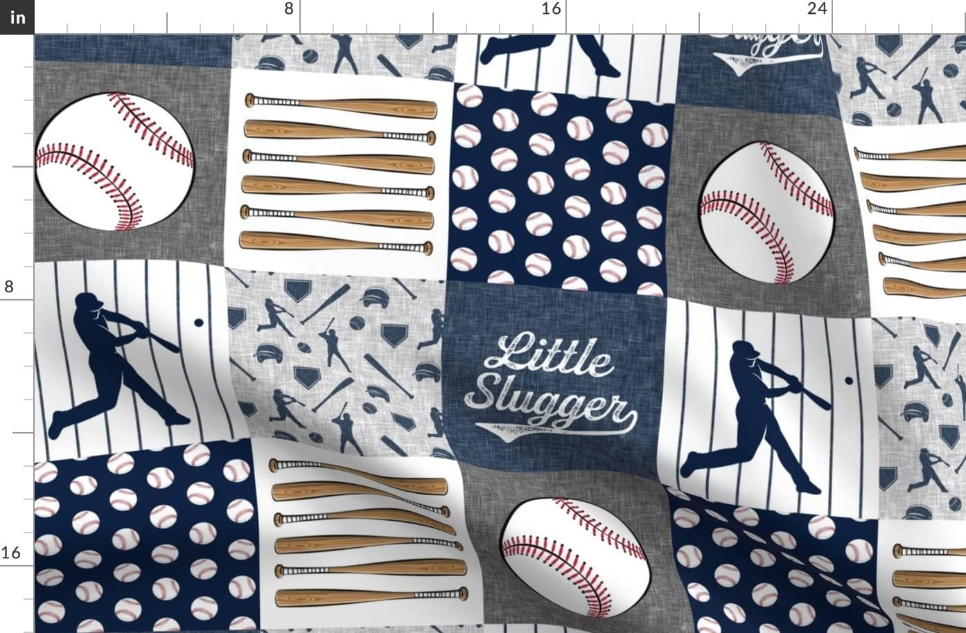 Spoonflower Fabric - Baseball Patchwork Wholecloth Cheater Quilt Baby Boy Grey Blue Printed on Organic Cotton Sateen Fabric by The Yard - Sewing Quilting Apparel Home Decor