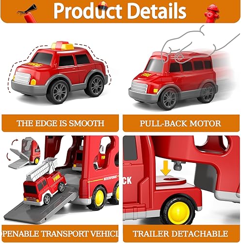 Miniatura 2 de EPPO Camión de bomberos de juguete para niños pequeños de 3 a 5 años, potencia de fricción 7 en 1, juego de vehículos de emergencia con luces y