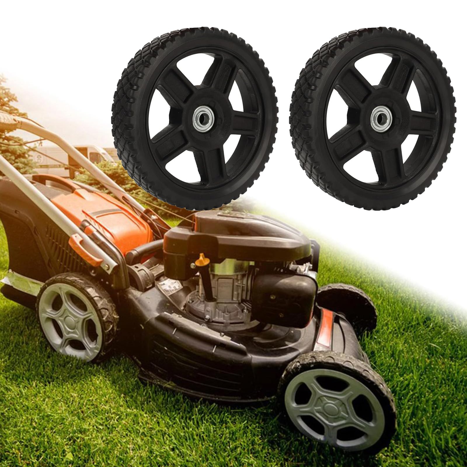 Ruedas de Reemplazo, 2 Rueda de Tracción, Ruedas de Repuesto de Goma de 200 mm de Diámetro, Rueda Universal para Cortacésped, Cortacésped, Diámetro del Orificio del Eje 12,7 mm