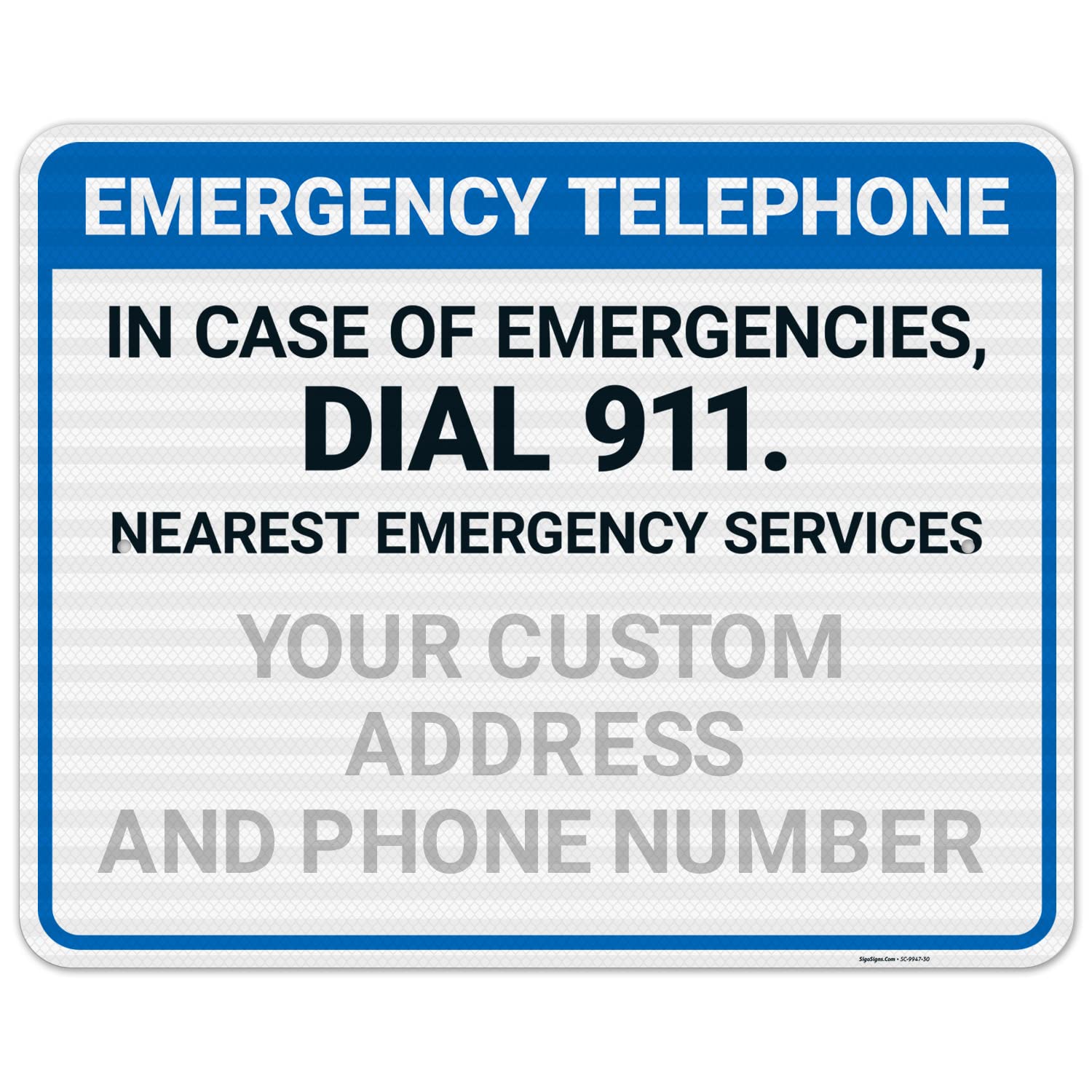 Custom Pool Emergency Telephone in Case of Emergencies Sign, 24x30 Inches, 3M EGP Reflective .080 Aluminum, Fade Resistant, Made in USA
