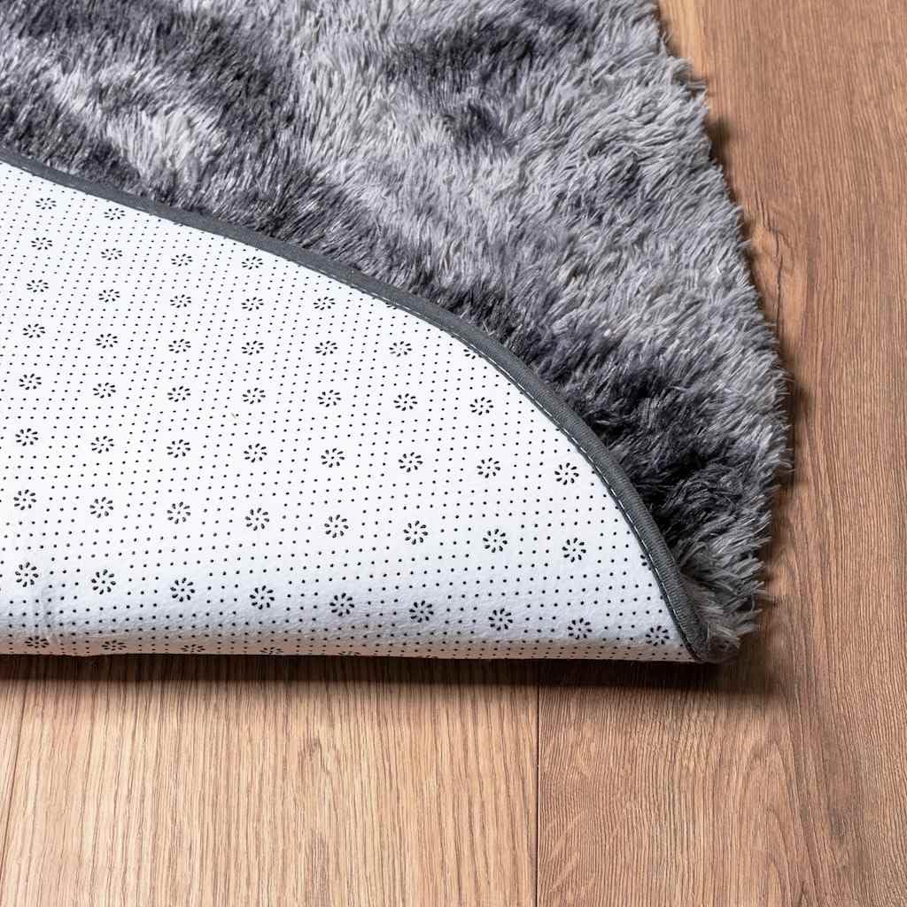 NAVARRA Tapis shaggy à poils longs gris foncé 300 x 200 cm – Tapis en peluche robuste ovale en polyester pour salon, chambre à coucher et bureau
