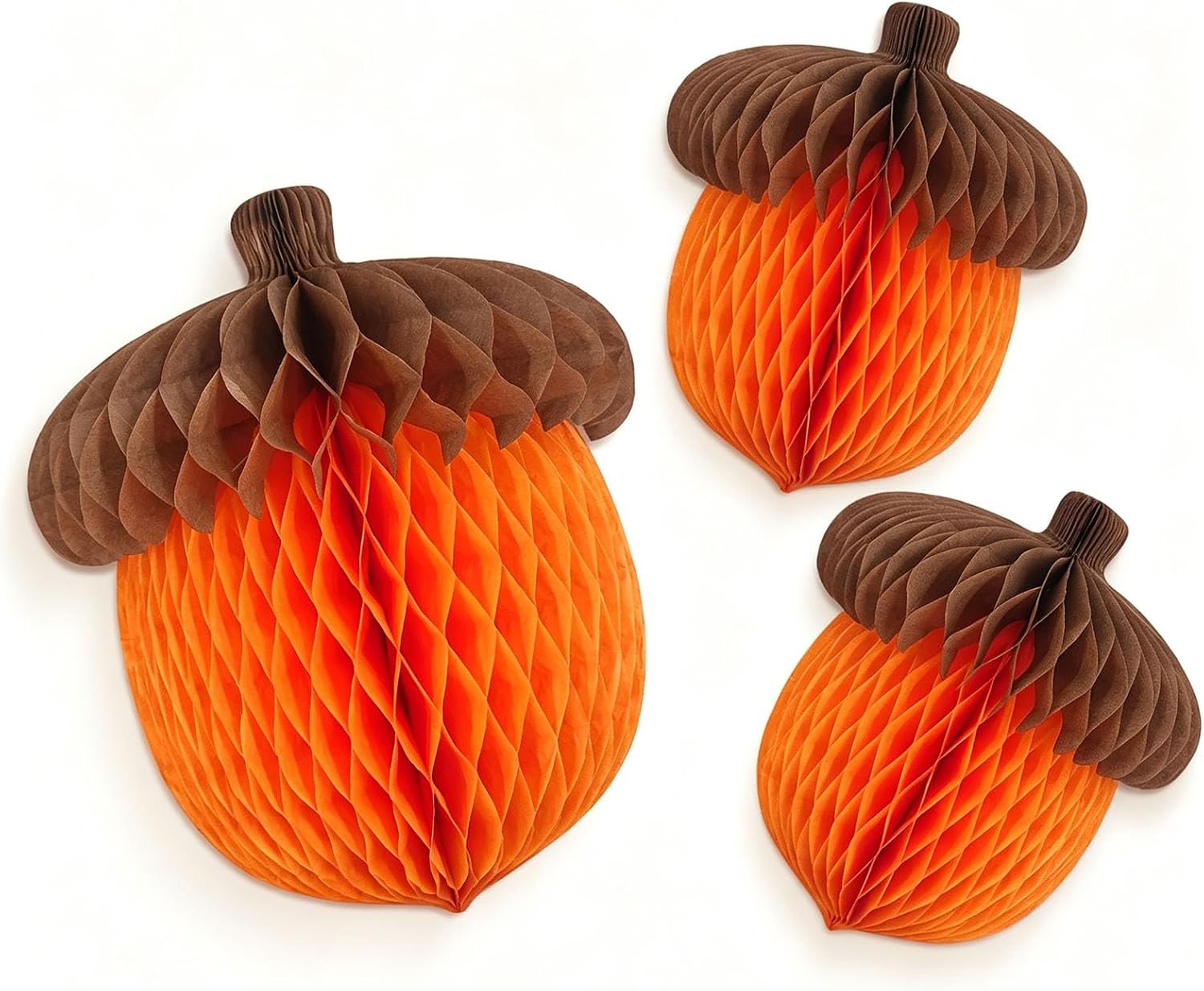 12 Pack Fall Acorn Honeycomb Ball Decorations Tissue Paper Honeycomb Centerpiece Hanging Ornaments for Autumn Thanksgiving Halloween Birthday Party Decor