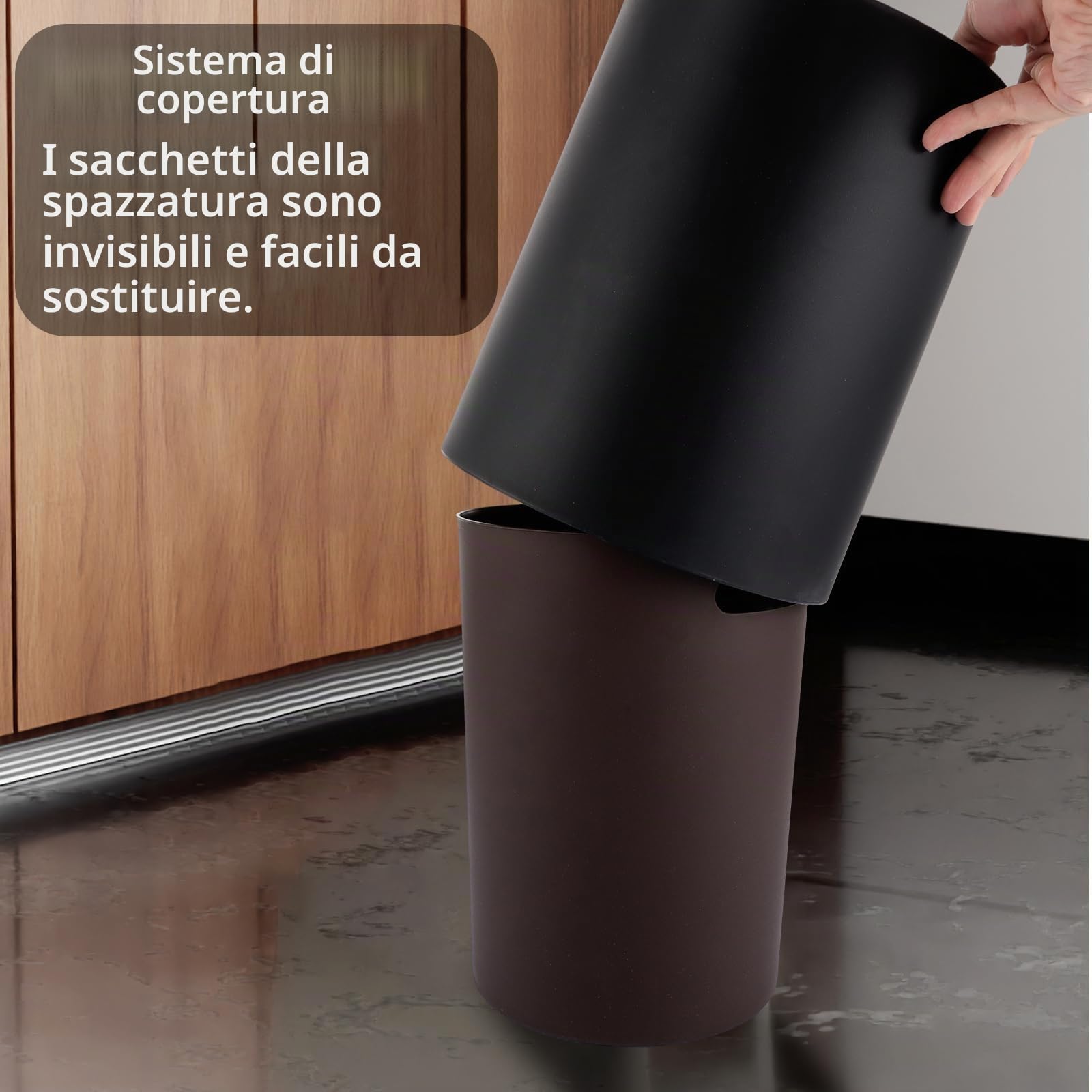 YAYODS Pattumiera Bagno 8L con Coperchio Basculante, 26x21,5cm Bidone Immondizia Circolare in Plastica BPA-Free, Secchio Interno con Sacchetto a Scomparsa per Bagno, Cucina, Ufficio e Vanity - Nero
