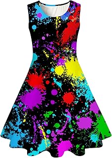 Girls Sleeveless Dress Round Neck Floral Printed Sundress for Casual Home Party Beach 4-12 Years - Buy now