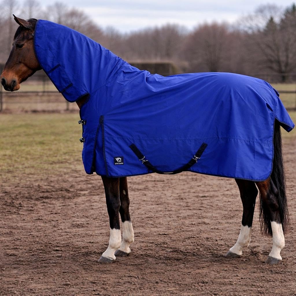 Horsemasters Lightweight 600D Full Neck Turnout Rug 0g – Waterproof & Breathable Horse Rug with No Fill – Combo Outdoor Rug with Cross Surcingles & Tail Flap