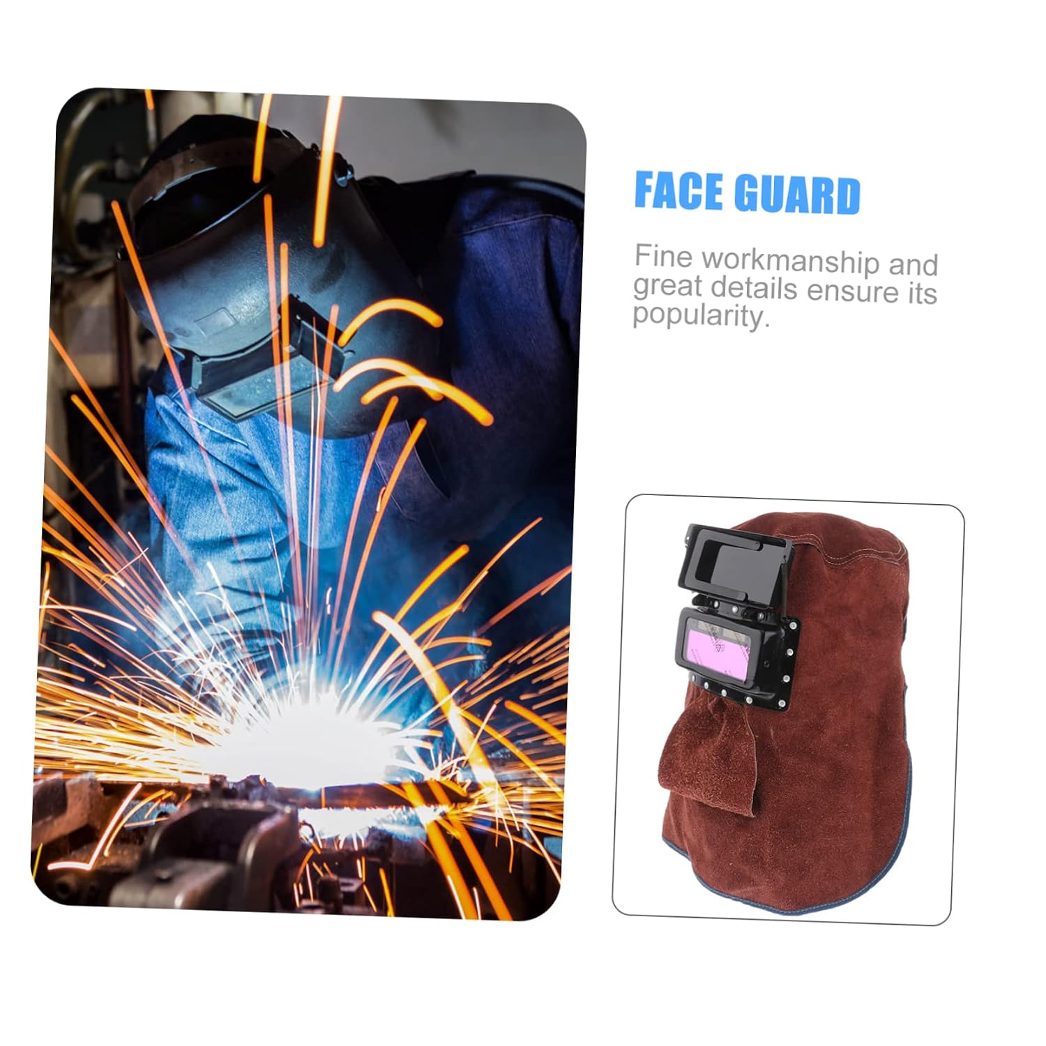 balacoo 1pc Durable Heat Resistant Welder Face Mask Automatic Darkening Welding Helmet Breathable Cowhide Protective Head Cover for Welding Jobs High Temperature Resistance Wear Resistant