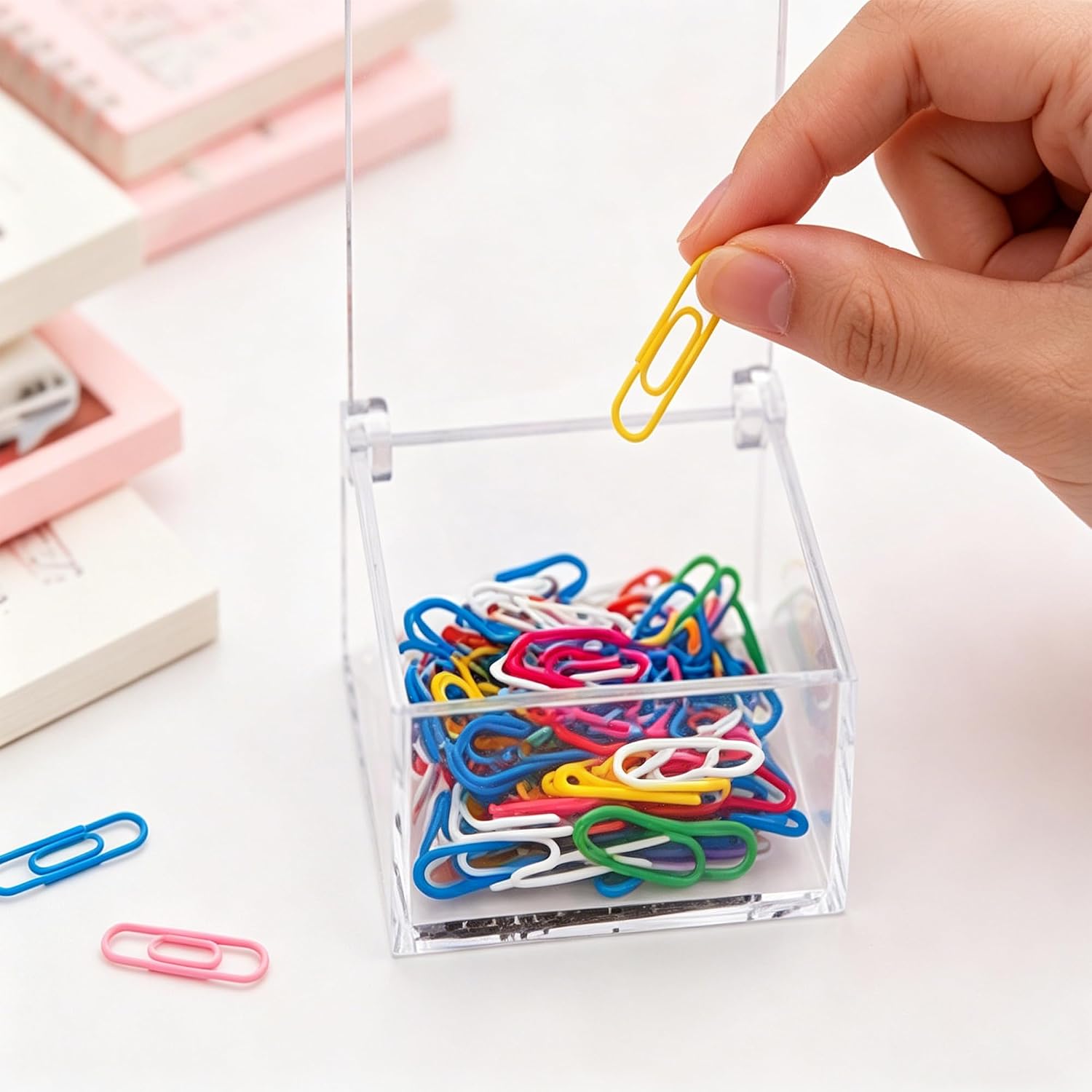 SHIDOW Clear Acrylic Paper Clip Holder with Lid Small Binder Clip Box 2Pcs
