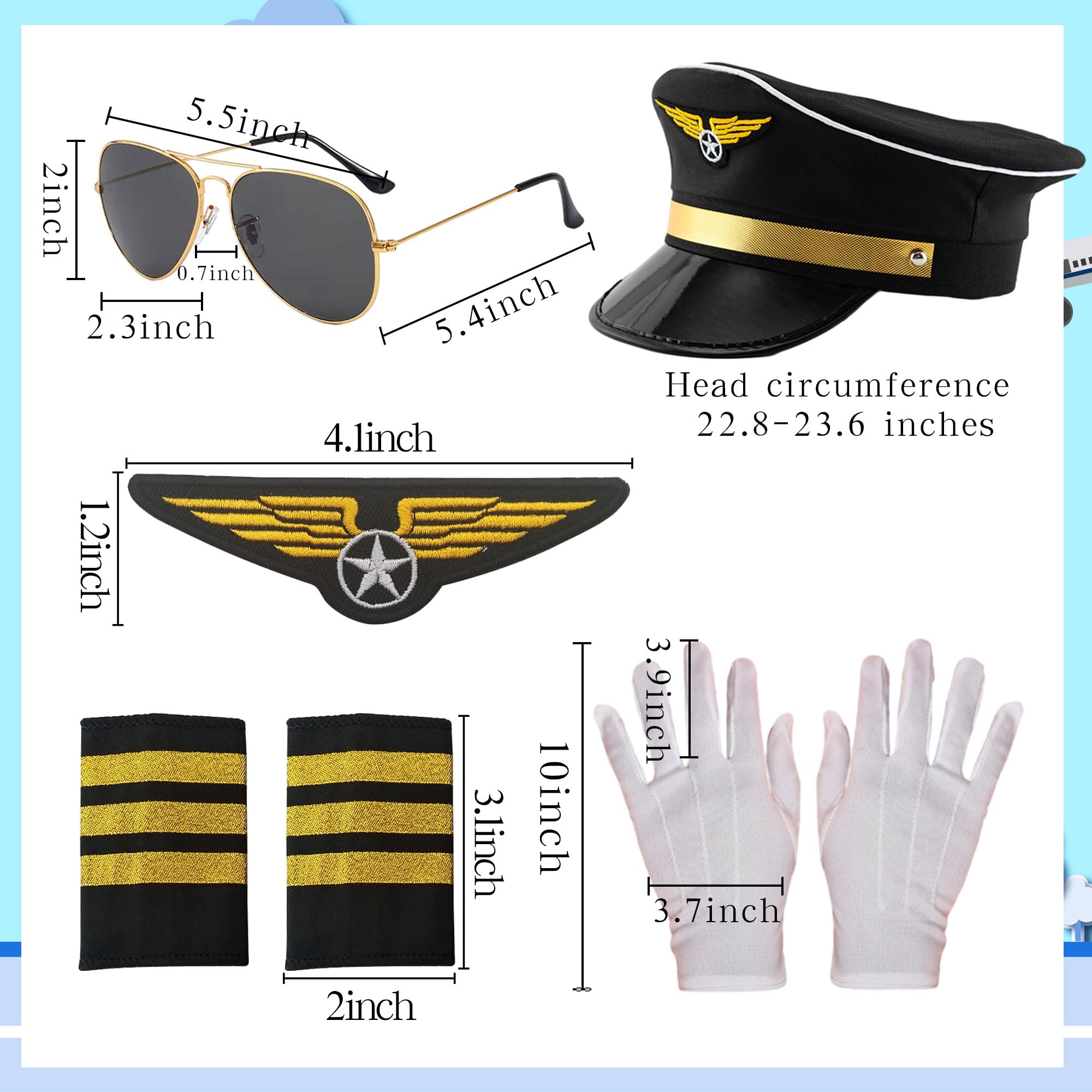 LaVenty Black Airplane Captain Costume Airline Pilot Hat Accessories for Adults Teens Captain Party Cosplay Supplies Sunglasses - Image 3