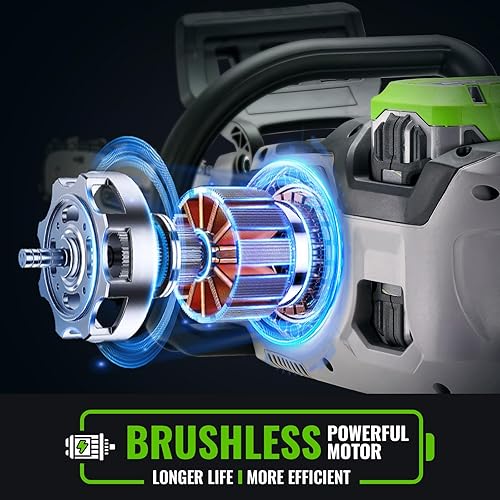 Miniatura 5 de Motosierra inalámbrica sin escobillas de 60 V, motosierra eléctrica de 18 y 16 pulgadas con batería y cargador de 5.0 Ah, engrasador automático,