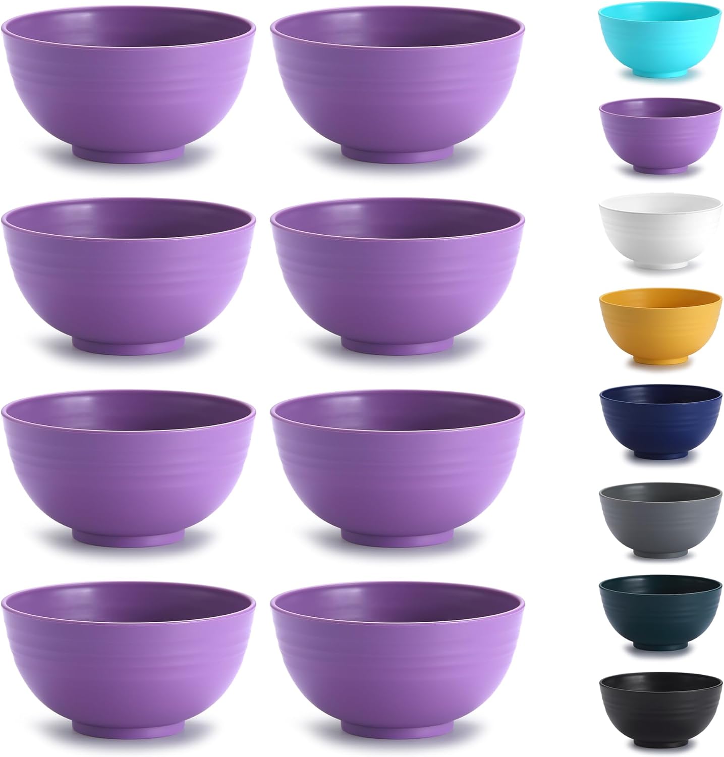 Kyraton Plastic Cereal Bowls 8 Pieces 26 oz, Unbreakable And Reusable Light Weight