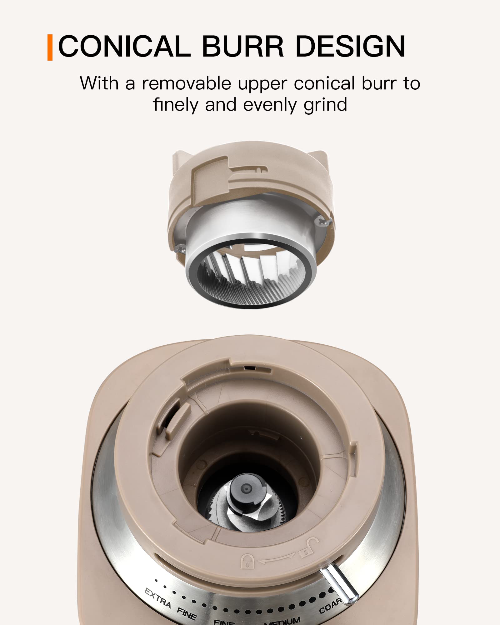 Boly Electric Conical Burr Coffee Grinder, Adjustable Burr Mill with 19