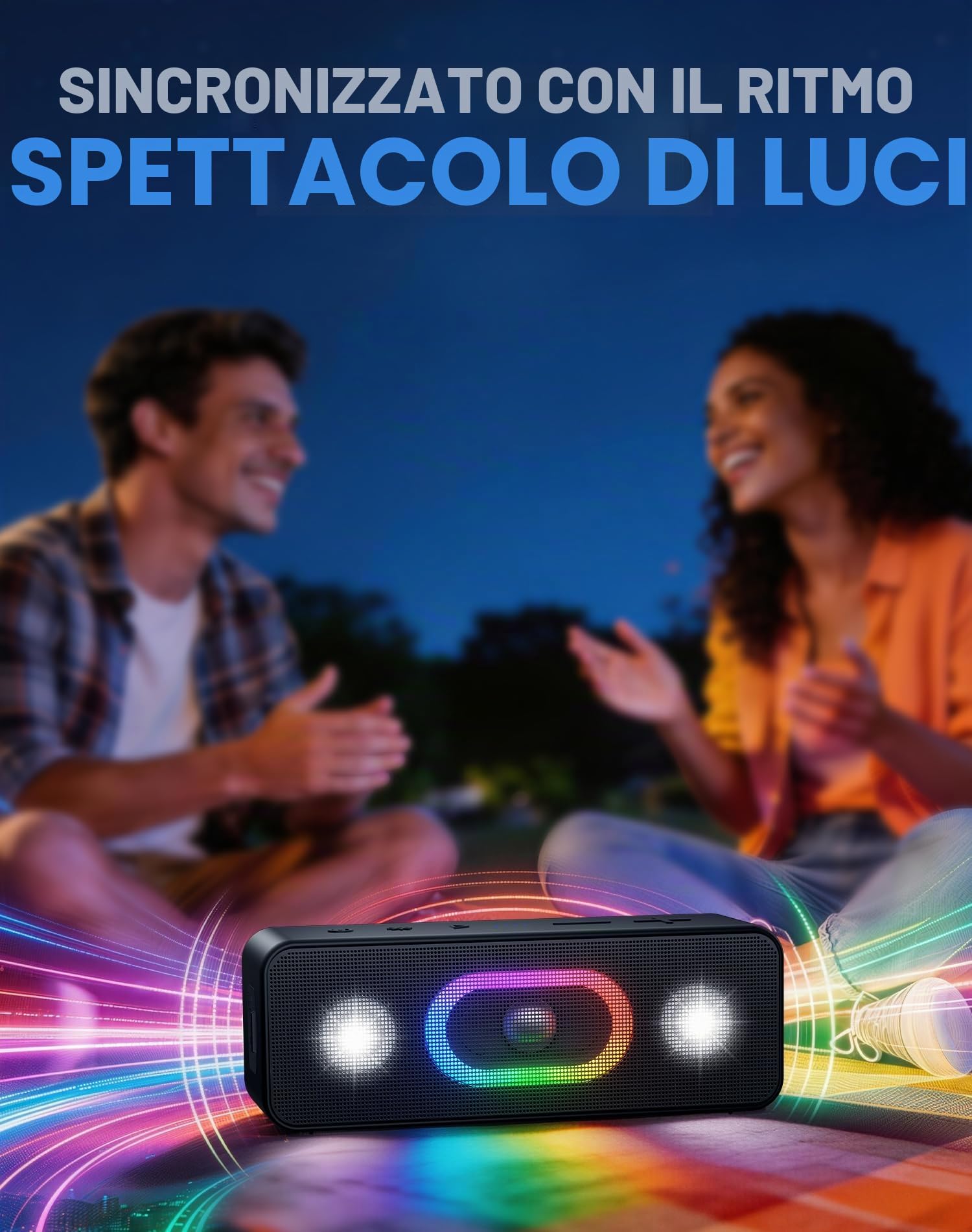 Ortizan Cassa Bluetooth Portatile, Wireless Altoparlante Bluetooth 5.3, Con Uscita 16W, 24h, IPX6, Bassi Stereo Hi-Fi 3D, Accoppiamento Stereo, AUX In, TWS, Adatta Per Casa, Esterno, Viaggi