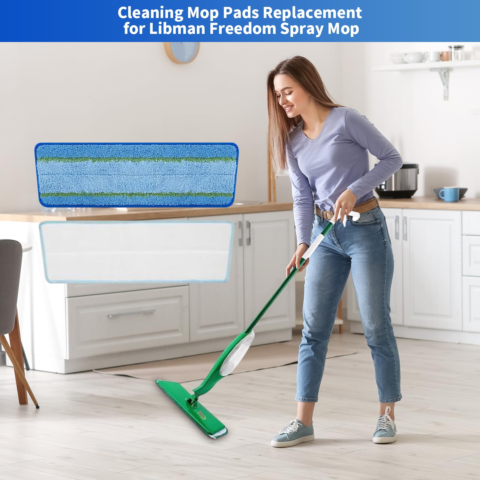 Paquete de 12 almohadillas de repuesto para fregona Libman Freedom, cabezal de repuesto de microfibra lavable y reutilizable, almohadillas de limpieza de suelos húmedos (azul)