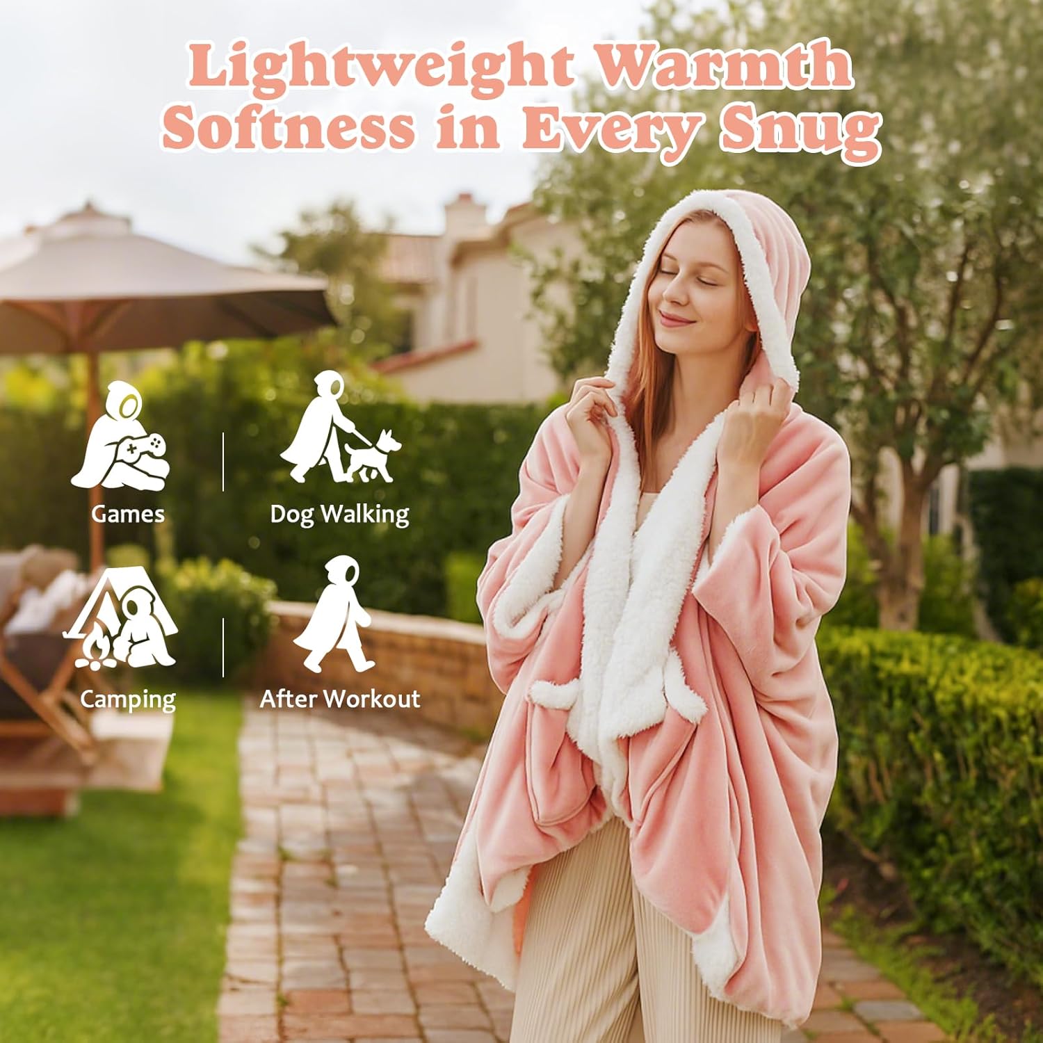 Wearable Heated Blanket - Fast Warm Up Electric Blanket Hoodie with 6 Heat Levels, Snuggies for women, gifts for her, 50"x60", Pink - Image 5