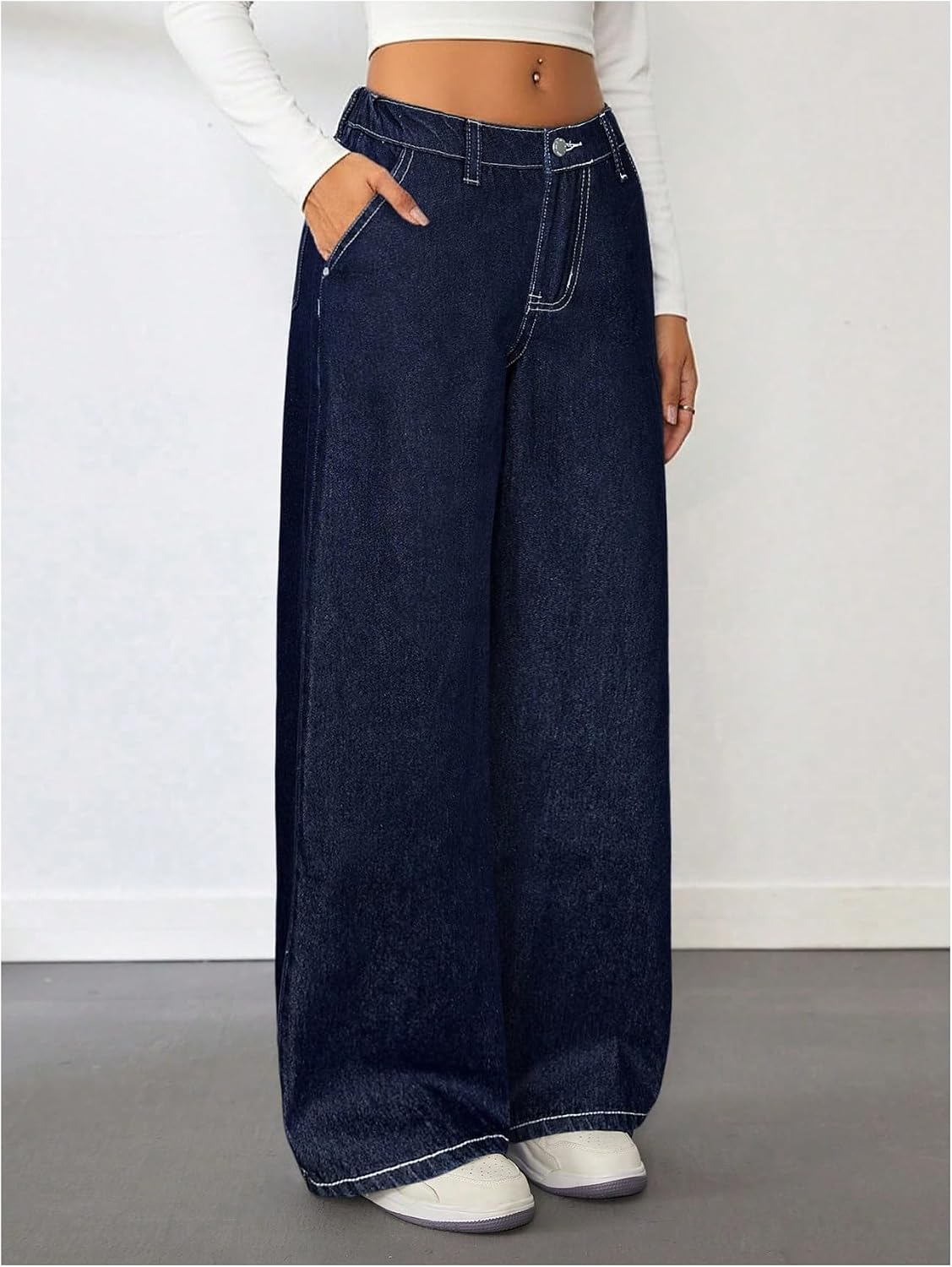 SHENHE Girl's Baggy Jeans Wide Leg Elastic Waist Loose Denim Pants Tween Preppy Jeans