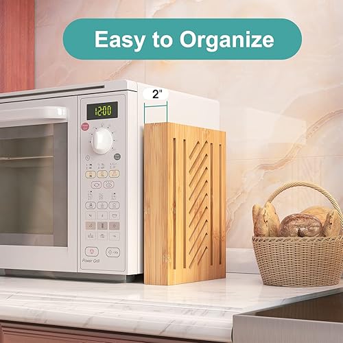 Miniatura 3 de Cortador de pan de bambú para pan casero, guías de rebanado de pan de ancho ajustable. Tabla de cortar pan de madera resistente. Hace que cortar