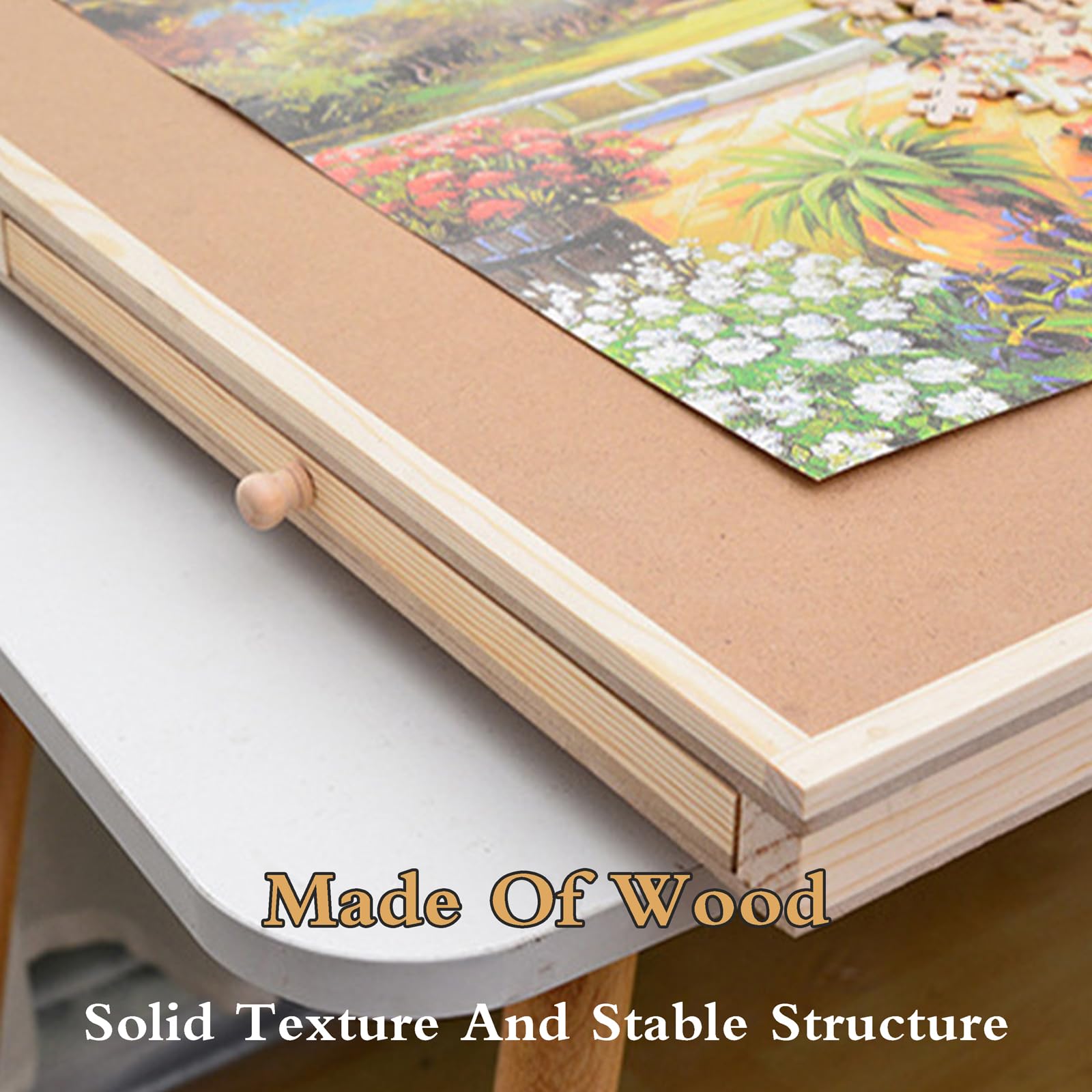 Deska do puzzli, drewno, stół z szufladami, rotacja stołu puzzli, deski do przechowywania puzzli, z osłoną ochronną, antypoślizgowa, pasuje do 1000 puzzli, salonu