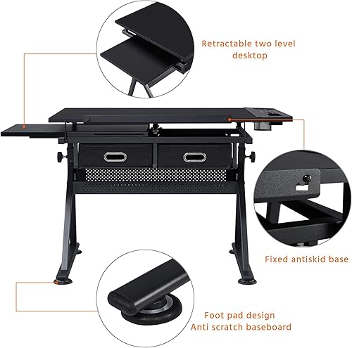 Miniatura 8 de Yaheetech Mesa de dibujo para artistas, escritorio de dibujo de altura ajustable, escritorio de arte/manualidades, estación de trabajo de pinturas