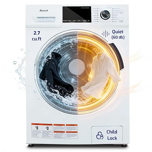 2-in-1 Front Load Washer and Dryer Combo 24", 2.7 Cu. Ft. All-in-one Washer Dryer Ventless for Apartment, Dorm, RV, 16 Cycles, Compact Space Saver