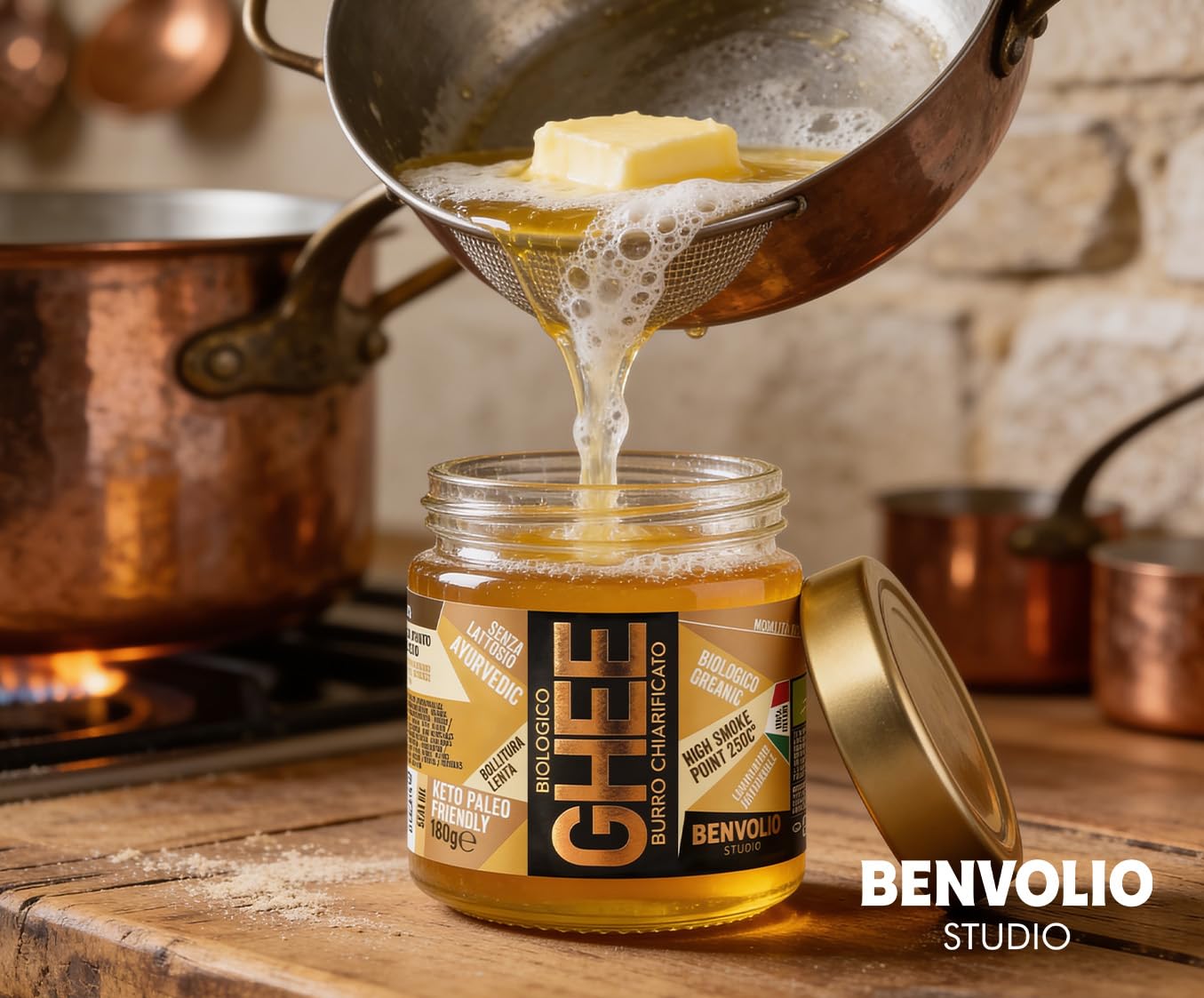 Benvolio Ghee Mantequilla Clarificada Ecológica 180g Italiana Sin Lactosa Alto Punto de Humo 250°C