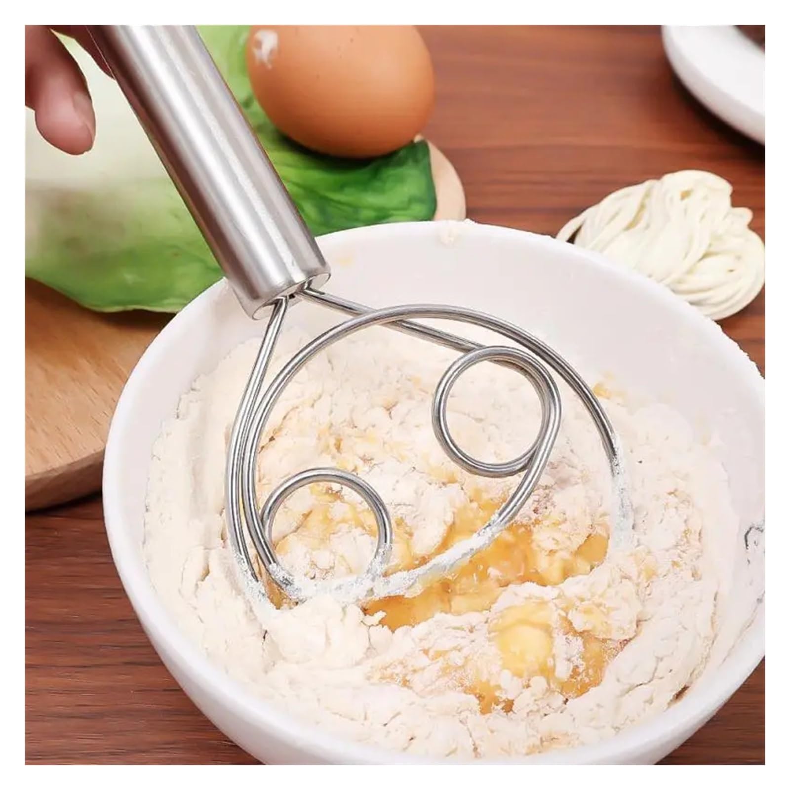 Edelstahl-Teigbesen mit ergonomischem Griff, manueller Mixer for Backen, Schneebesen, Creme-Rührwerkzeug(PP green)