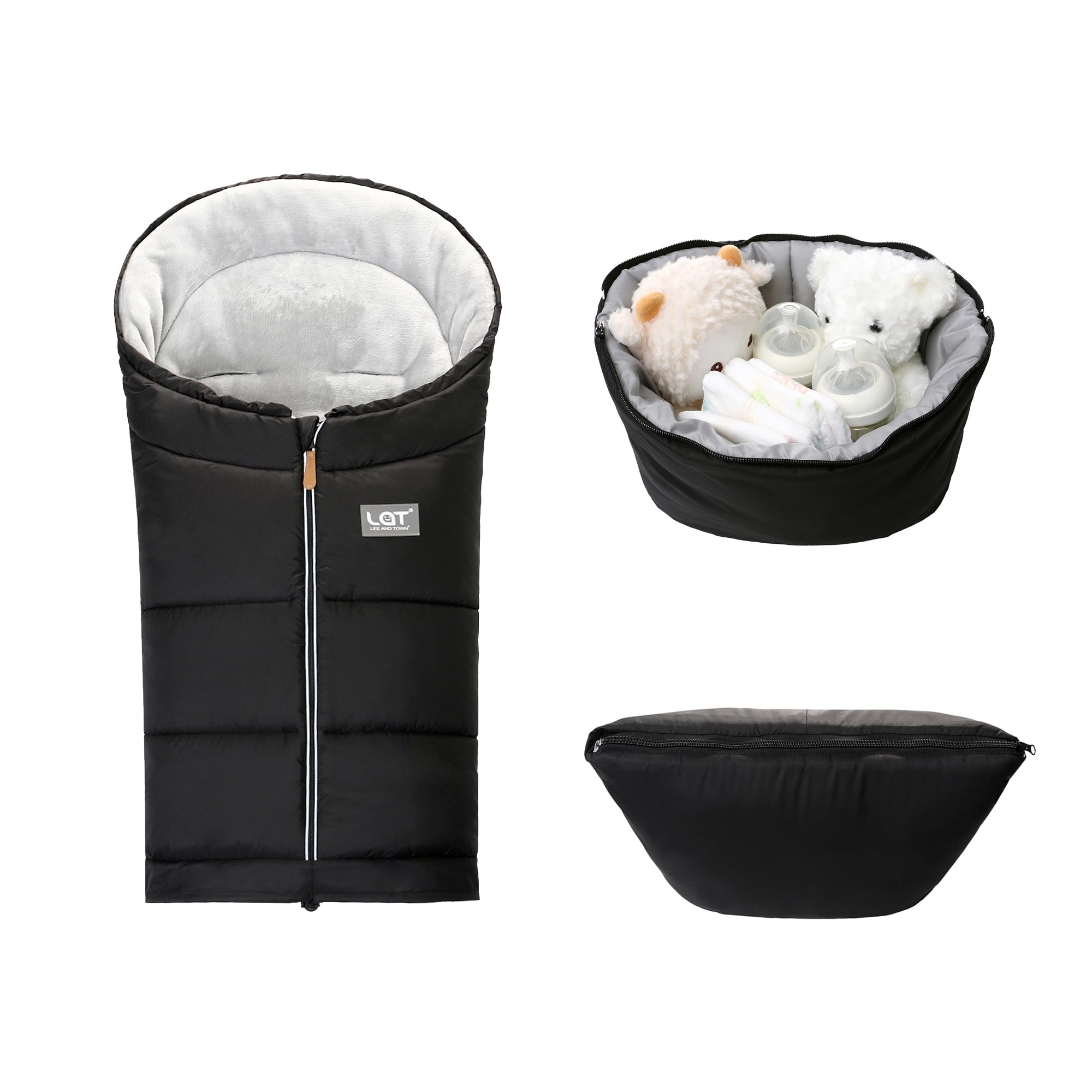 LAT Universal Footmuff for Pushchair,Extended and Removable,Winter Cosy Toes Fit Baby Bunting Liner for Stroller,Buggy,Pushchair & Pram Footmuffs,Water & Wind Proof to Protect Infant(Basic,Black) - Image 3