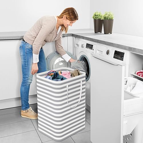 Miniatura 5 de StorageRight - Canasta de lavandería plegable grande con asas de fácil transporte, cestas de ropa independientes para lavandería, habitación,