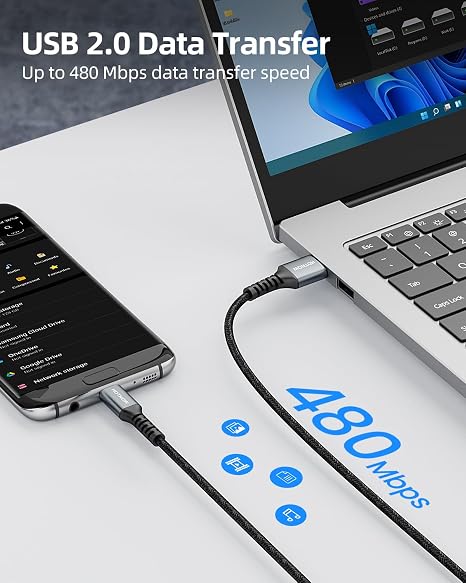 Short Micro USB Cable 1.5FT 3Pack,USB A to Micro USB Android Charging Cable