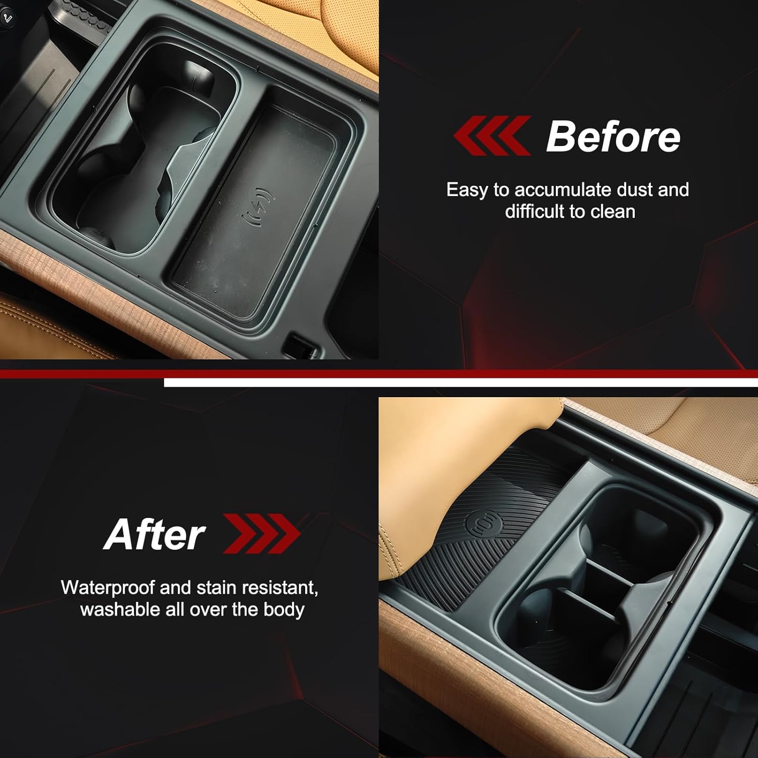 PIUGILH Center Console Cup Holder Storage Box Compatible with Land Rover Defender 90 110 130 2022-2024, Silicone Wireless Charging Mat Cup Holder Organizer