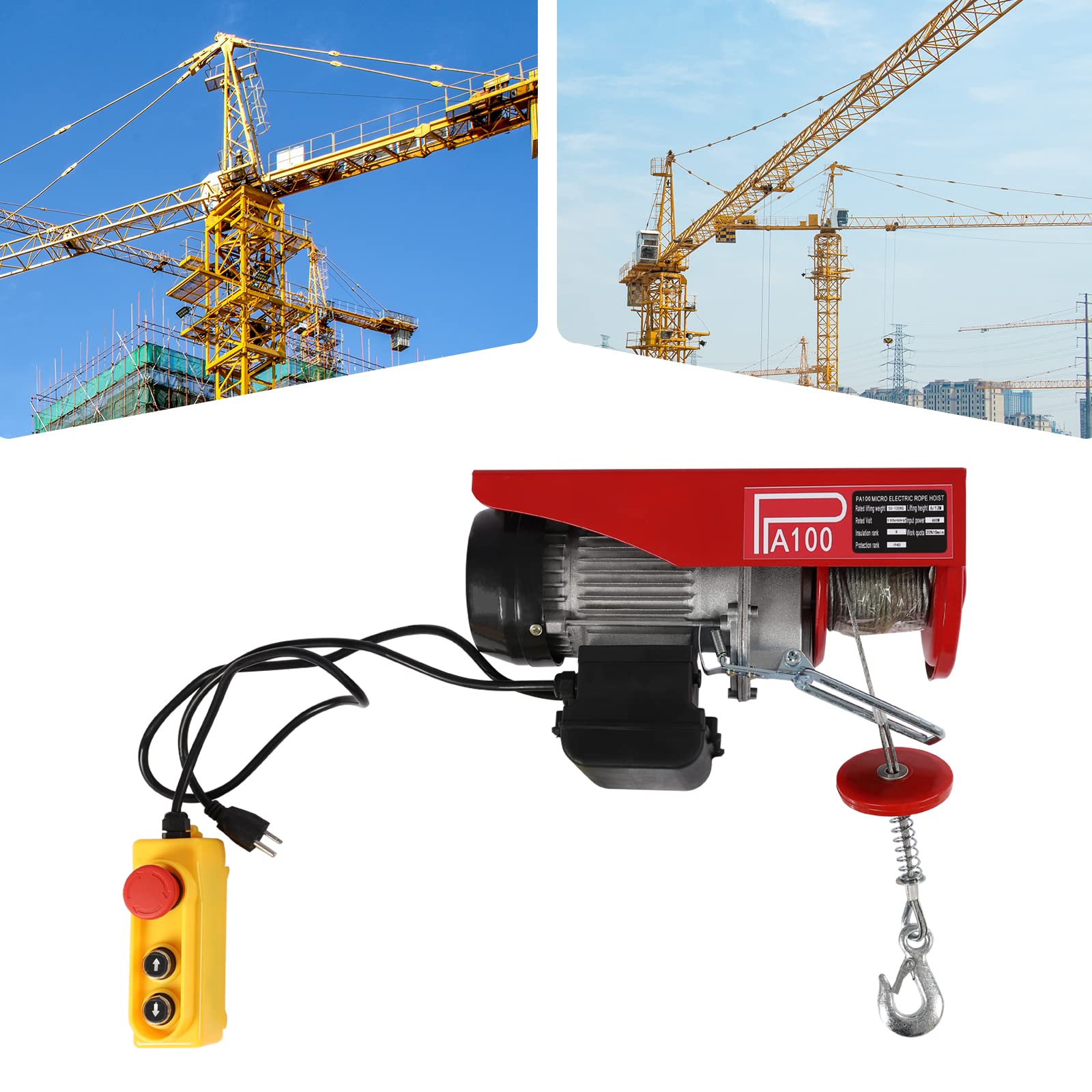 BRICZUNA Electric Hoist Winch, 220lbs Electric Winch, 110V Electric Hoist with Remote Control & Single/Double Slings for Factories, Docks, Warehouses, Construction