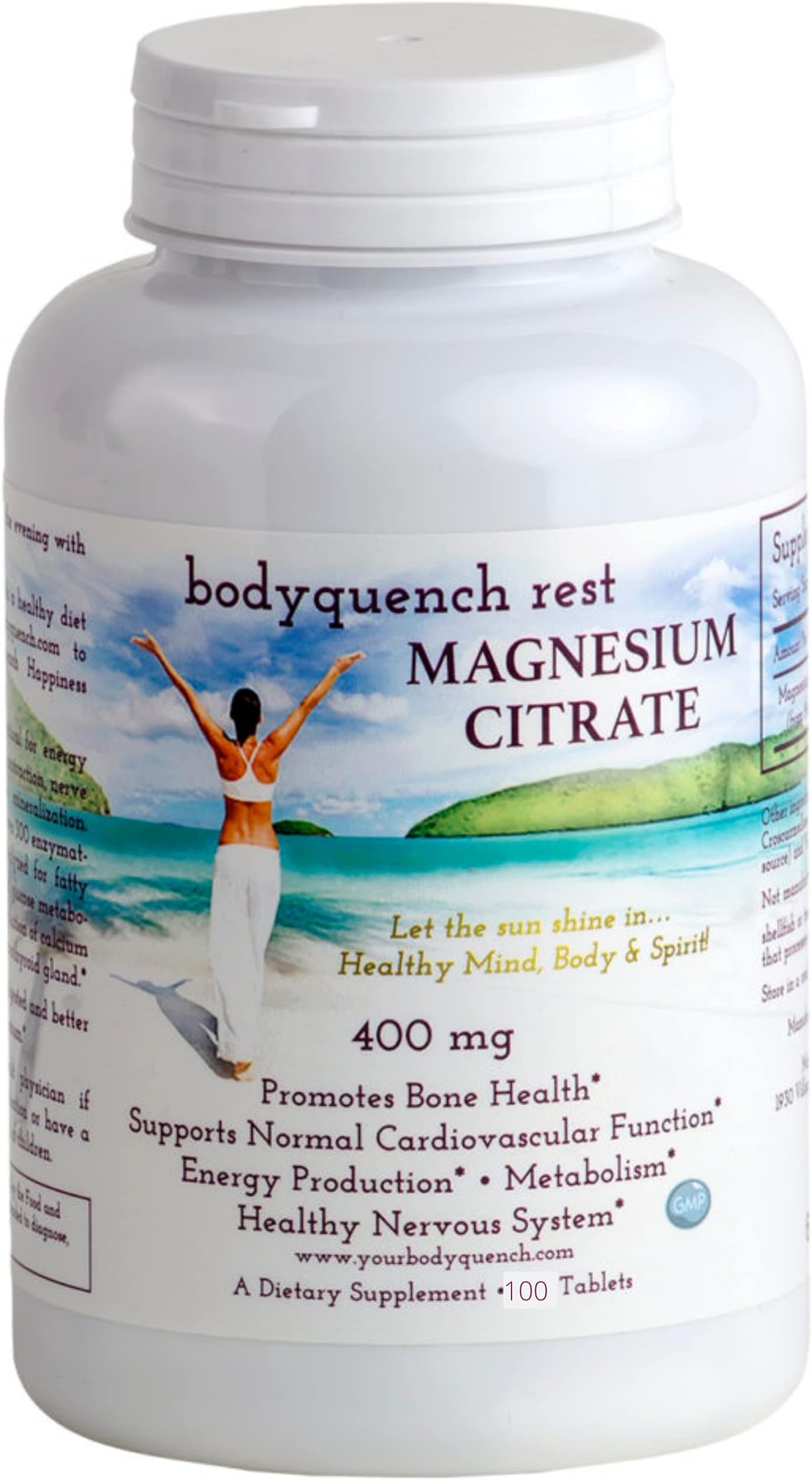Magnesium Citrate - High Potency - Supports Heart & Healthy Nervous System Function, Relaxation & Rest. Promotes Bone Health, 400 mg per Serving – High Absorption, 100 Tablets