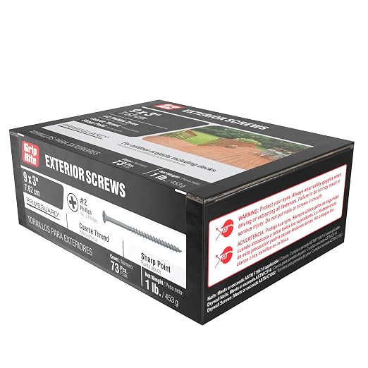 Grip-Rite Tornillos para Exterior - Seguro para Madera Tratada - Cabeza Bugle Phillips #2 - Tornillos para Deck con Rosca Gruesa - Recubrimiento PrimeGuard - Caja de 1lb - #9 x 3 - Gris - PTN3S1 miniatura 2