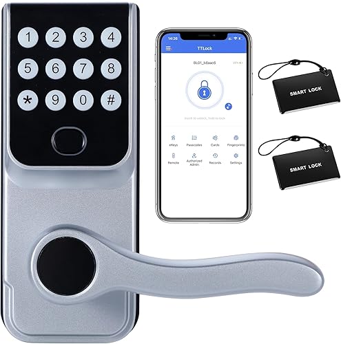 Cerradura de puerta inteligente con huella dactilar sin llave cerradura electrónica digital LORVIBO con código de contraseña, perilla de puerta