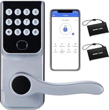 Keyless-Entry Fingerprint Smart Door Lock LORVIBO Digital Electronic Lock with Code Passcode, Electric Door Knob, Biometric Door Handle, Perfect for Exterior/Interior/Entry/Bedroom Doors Silver