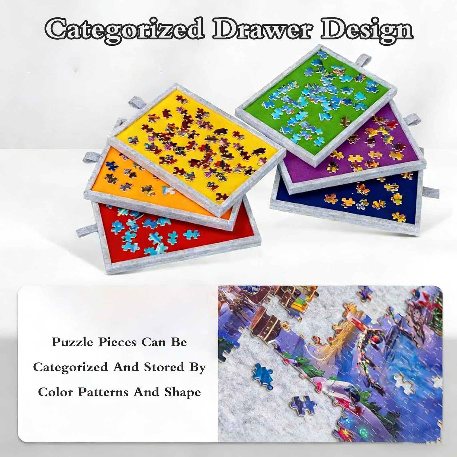 Planche De Puzzle Portable en Feutre,Table De Puzzle avec Rangement,Plateau De Puzzle Inclinable 2 en 1,Planche Puzzle Pliable,avec 6 Tiroirs CatéGoriséS,pour Jusqu'à 2000 PièCes