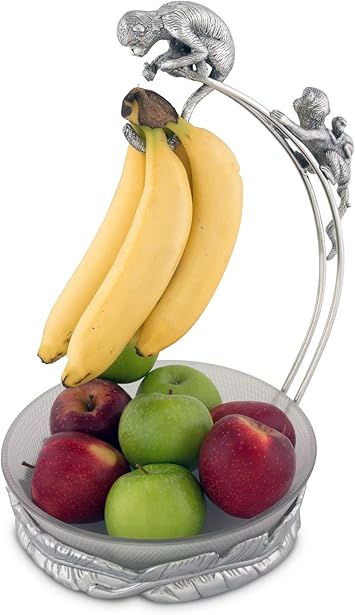 Arthur Court Designs Aluminum Monkey Banana Holder Counter Top Stand with Glass Fruit Bowl 9.5 inch Diameter x 17 inch Tall