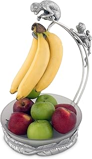 Designs Aluminum Monkey Banana Holder Counter Top Stand with Glass Fruit Bowl 9.5 inch Diameter x 17 inch Tall