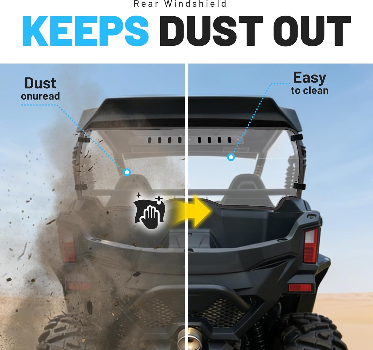 ALMULOO Clear Rear Windshield with Vent Holes Compatible with 2023–2025 CFMOTO ZForce 950 Sport / Sport 4 / Trail & 800 Trail, PC + Rubber Plastic For All-Weather Riding UTV Accessories