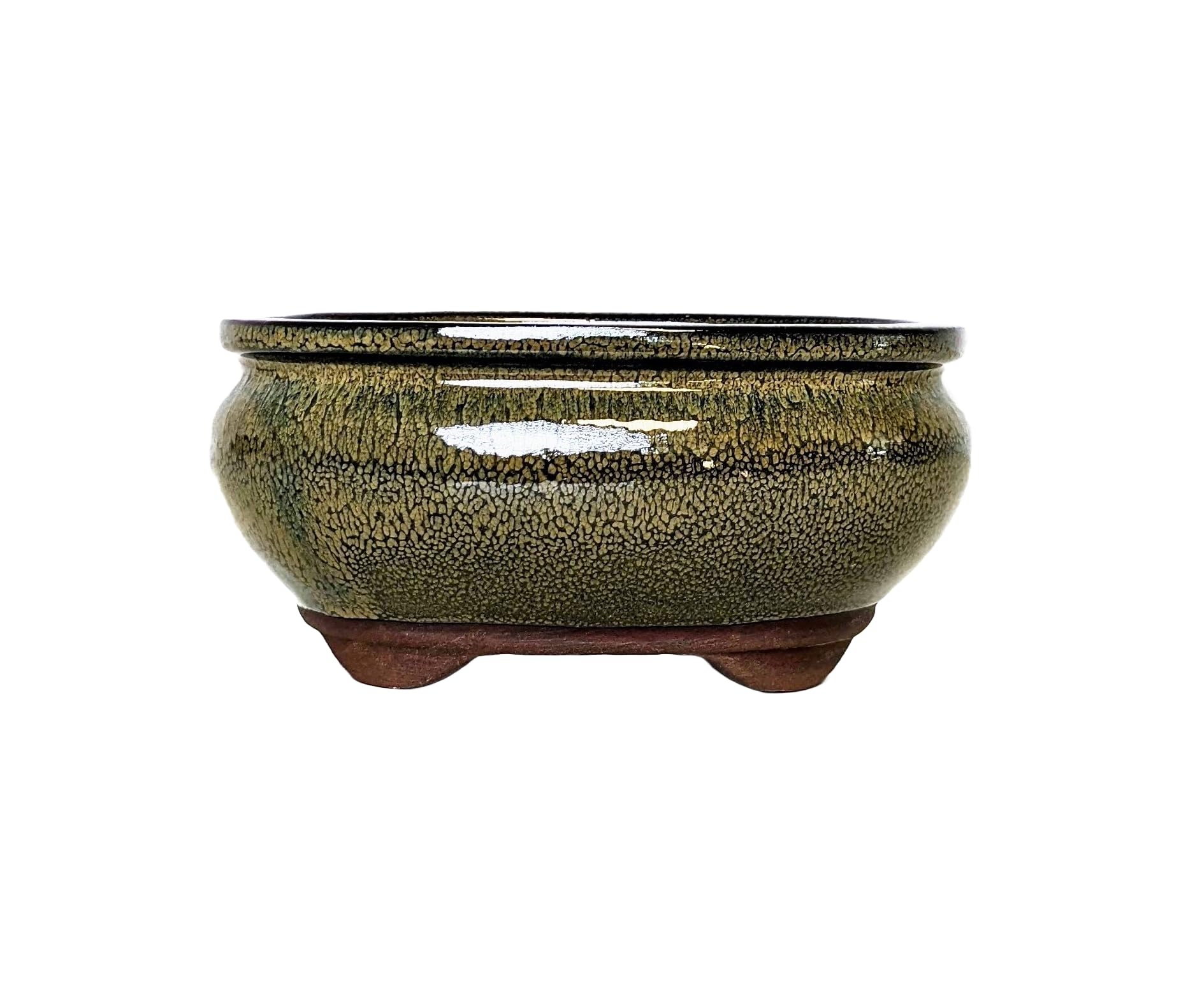 Glazed Ceramic Bonsai Pots without trays (Olive Green, 16cm)