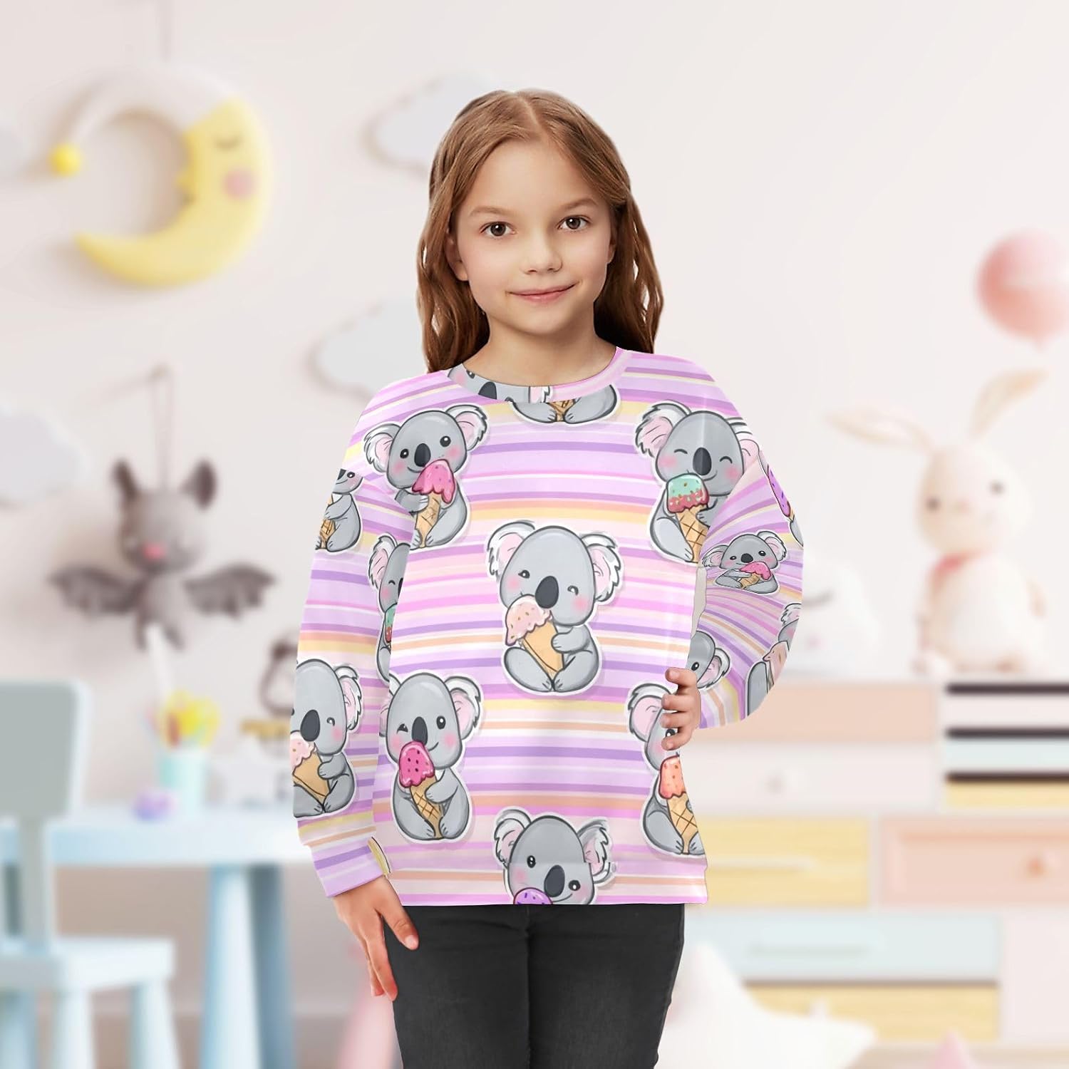 Plaaee Blue Green White Glaze Kids Sweatshirts Crewneck Shirt Pullover Sweatshirts for Boys Girls 4T