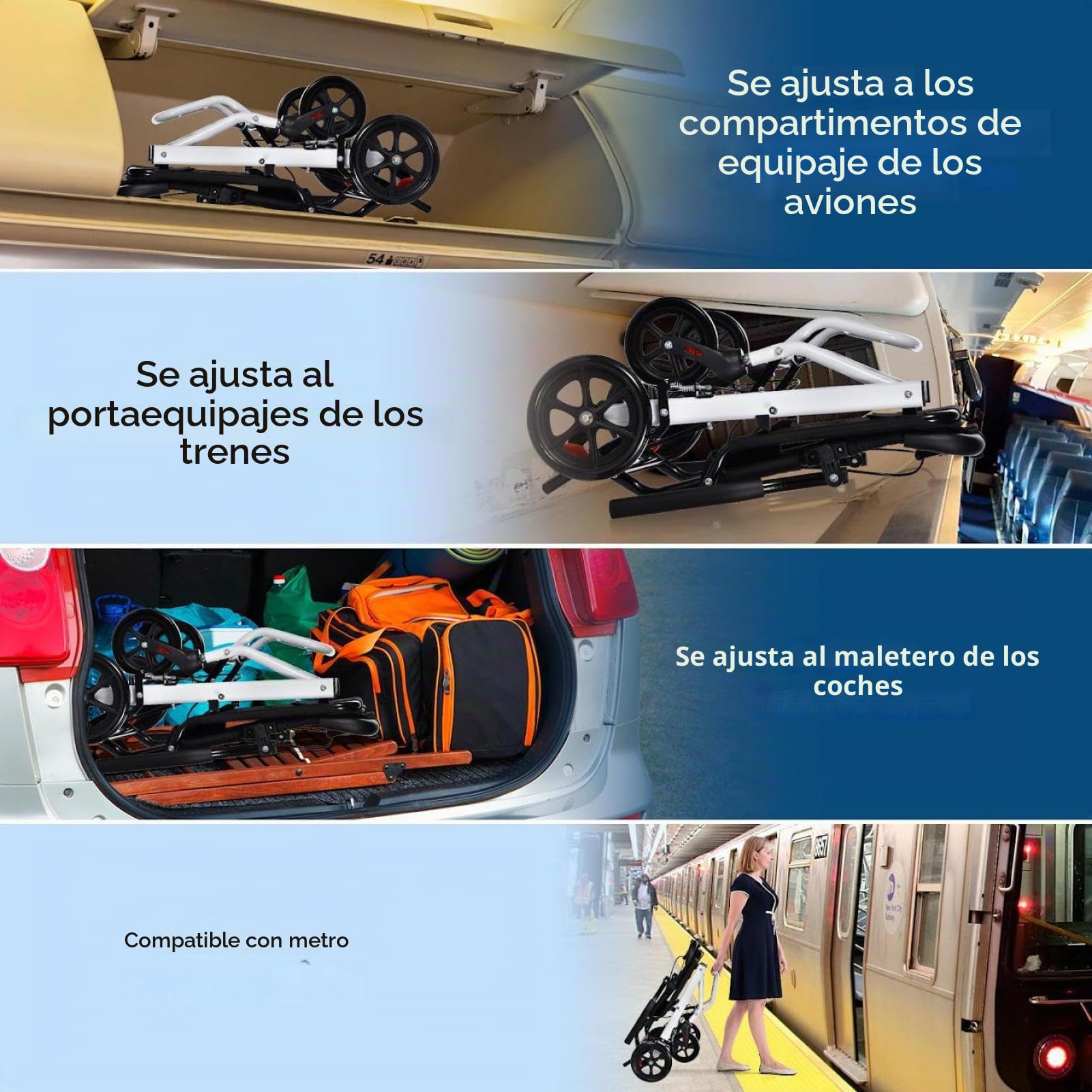 Silla de ruedas plegable ultraligera, portátil de viaje, capacidad de carga de 100 kg, aleación de acero al carbono, silla de ruedas con manillar giratorio de 360°, solo 8,2 kg, ideal para