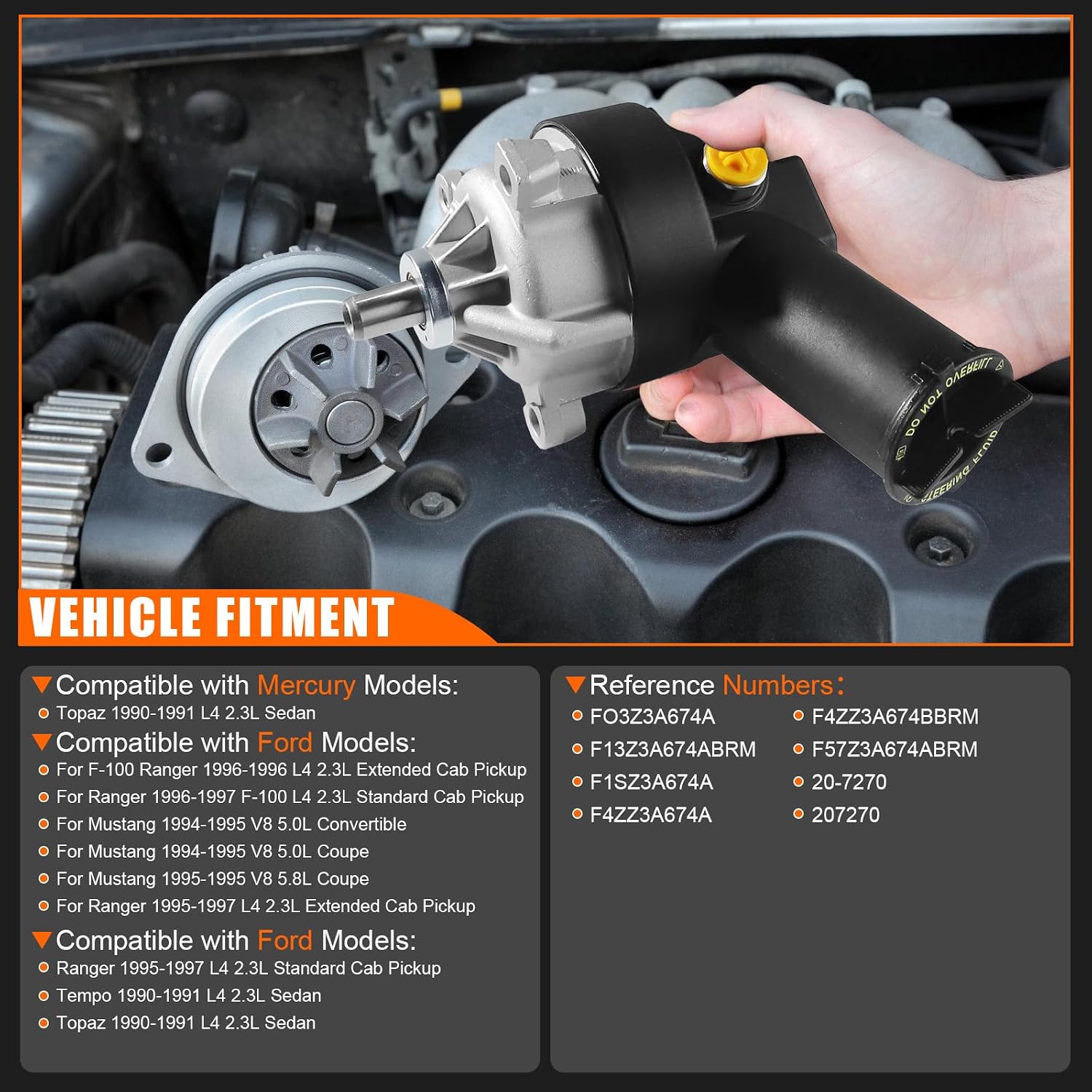 207272F Power Steering Pump Direct for F150 1990-1996, for F250 HD 1997-1997, for F350 1990-1996, for Bronco 1990-1996, for F250 1990-1997, OE# F0TZ3A674A, 20-7272